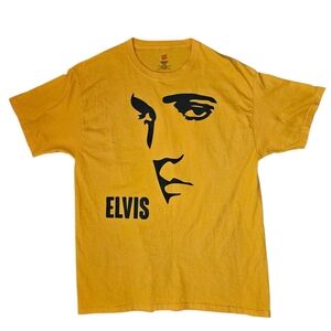 ELVIS Front & Back Vinyl Graphic Design Yellow Golf T-Shirt | SZ L